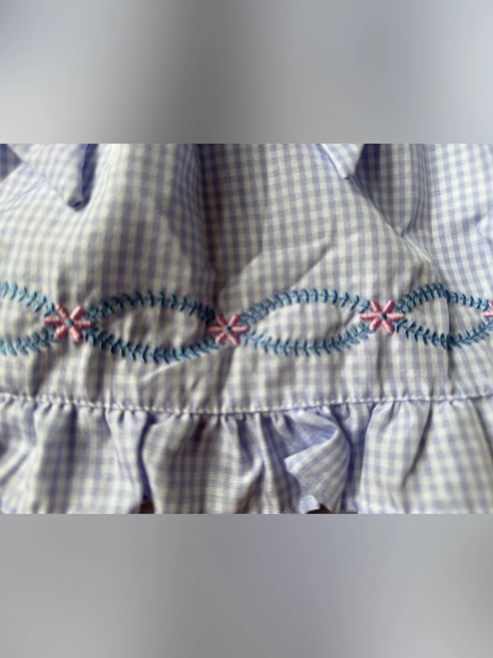 Vintage 90’s Baby Togs blue white gingham sleeveless embroidered dress. 3-6 mo
